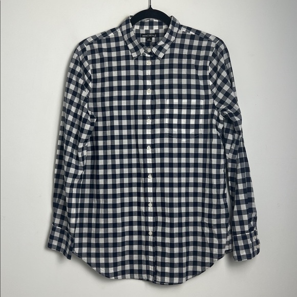 J. Crew Women's Navy White Gingham Lightweight Cotton Signature Fit Shirt Small - Picture 2 of 12